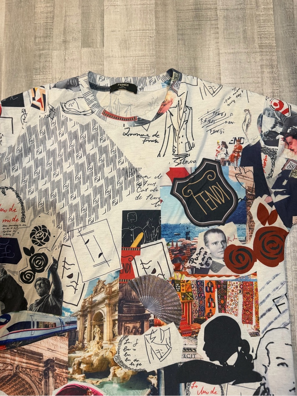 Fendi Karl Kollage T-Shirt Mens XL Multicolor All Over Graphic Print Italy